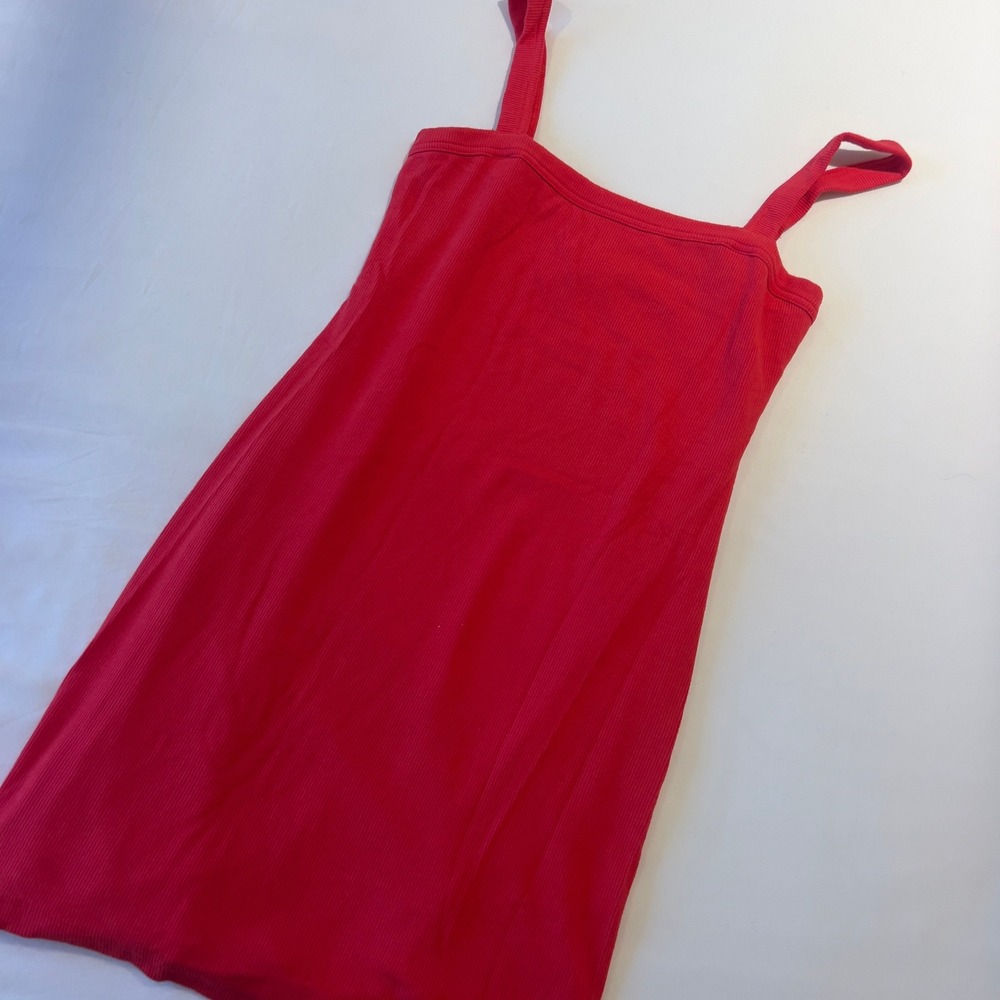 Privacy Please Red Ribbed Mini Dress Square Neck Bodycon Tank‎ Strap Small